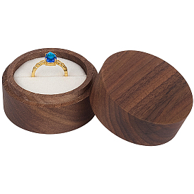 Cajas redondas de almacenamiento de anillos de madera., Caja de regalo para anillos de boda de madera con interior de terciopelo., para la boda, Día de San Valentín