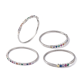 Brass Pave Colorful Glass Hinged Bangles for Women, Platinum