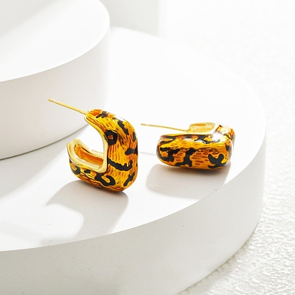 Леопардовый принт латунные эмалевые серьги-гвоздики для женщин, реальный 22 k позолоченный