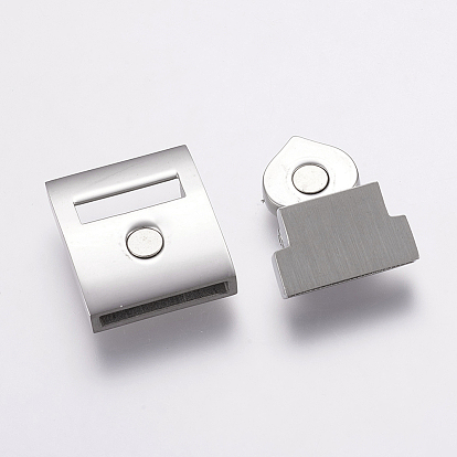 304 Stainless Steel Magnetic Clasps with Glue-in Ends, Ion Plating (IP), Rectangle with Heart