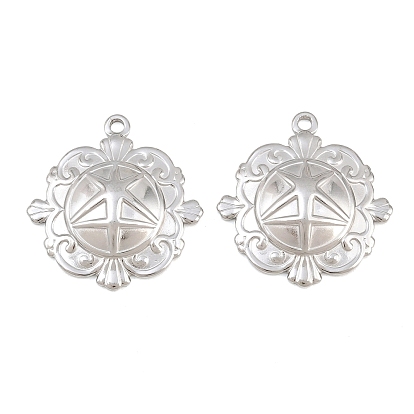304 Stainless Steel Pendants, Flower with Star Charms