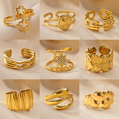 304 Offene Manschettenringe aus Edelstahl und Kristallstrass, golden