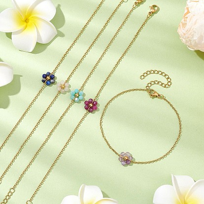 Браслеты из натуральных смешанных драгоценных камней с бусинами, 304 женские браслеты-цепочки из нержавеющей стали, цветок