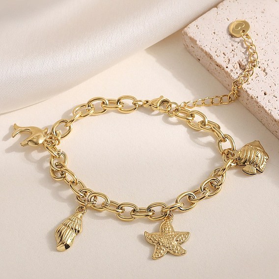 Браслеты с подвесками из нержавеющей стали Ocean 304, браслеты-цепочки для женщин, форма морской звезды и ракушки, дельфин и рыба