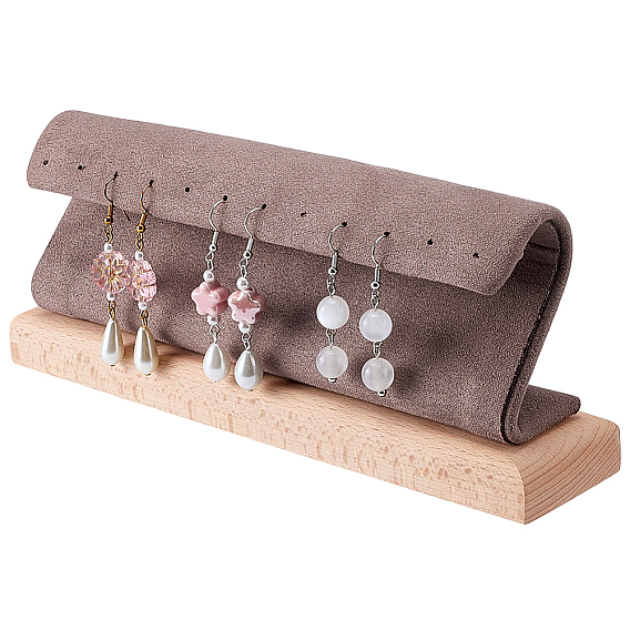12-отверстие для подставки-органайзера для сережек из искусственной замши с деревянным основанием, прямоугольные