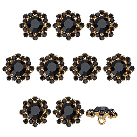 10шт. 1-отверстие для кнопок из сплава стекла, цветок, золотые