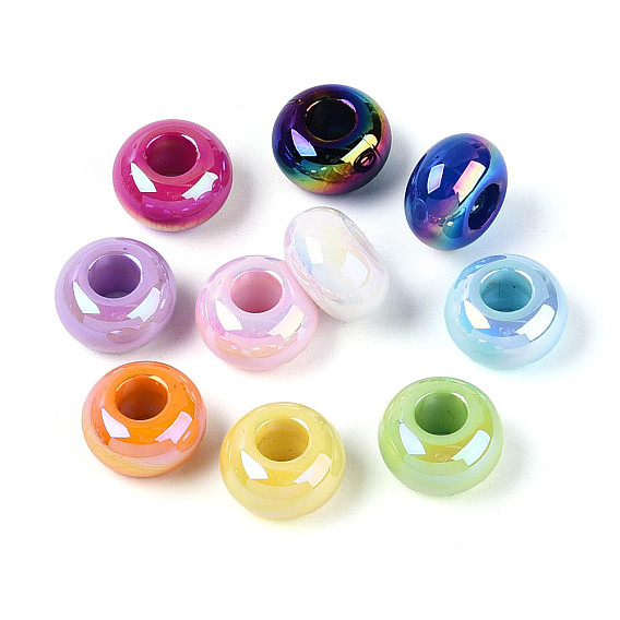 УФ-покрытие непрозрачные акриловые европейские бусины, радужный, рондель, большое отверстие шарик