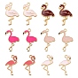 24Pcs 6 Style Alloy Enamel Pendants, Flamingo Shape, Light Gold
