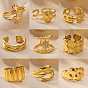 304 Stainless Steel & Crystal Rhinestone Cuff Open Rings, Golden