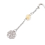 Tibetan Style Alloy Hook Bookmarks, Flower Pendant Bookmark, with Transparent Crackle Acrylic Beads, 304 Stainless Steel Cable Chains