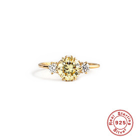 Luxury Triple Diamond Yellow Gemstone Ring S925 Silver Women's Engagement Wedding Band