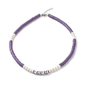 Collier de perles heishi en pâte polymère avec mot amour pour femme
