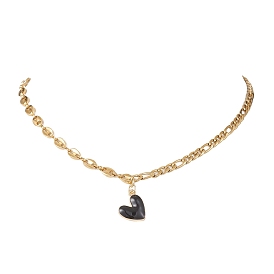 Кулон из черного эмалевого сплава в форме сердца 304 цепочки из нержавеющей стали для женщин