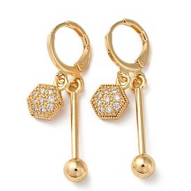 Rhinestone Hexagon Leverback Earrings, Brass Bar Drop Earrings for Women