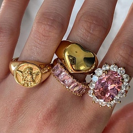 Pink zircon ring 18K gold stainless steel love ring angel titanium steel ring ladies