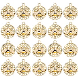 20 Pcs Flat Round with Bee Alloy Insect Charms for Jewelry Earring Making Crafts
