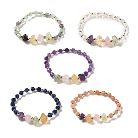 Bracelets de perles extensibles en pierre naturelle à facettes, Pépites de citrine naturelle, améthyste, quartz rose et quartz rutilé, bracelets pour femmes et hommes, réel 14 k plaqué or