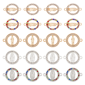 50 шт 5 стили религия сплав соединительные подвески, со стразами, плоские круглые звенья с первичным рисунком