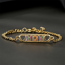 18K Gold Plated Copper Zirconia MOM Bracelet for Women by Aogu