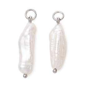 Подвески из натурального барочного жемчуга кеши, подвески-палочки с 304 фурнитурой из нержавеющей стали, белые