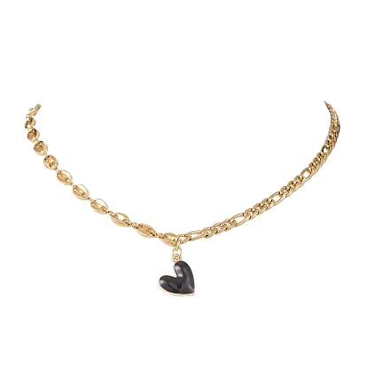 Кулон из черного эмалевого сплава в форме сердца 304 цепочки из нержавеющей стали для женщин