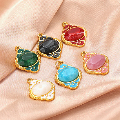 Stainless Steel Pendants, with Enamel and Resin, Golden, Flower Charm