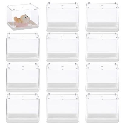 12Pcs Rectangle Transparent Acrylic Minifigures Display Case with White Lid, for Models, Building Blocks, Doll Display Holders