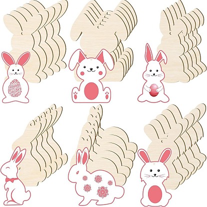 6Pcs Rabbit/Carrot Easter Theme Unfinished Wooden Craft Cutouts, Wood Pieces