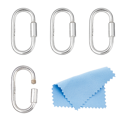 4 шт. 925 застежки-карабины из стерлингового серебра, овальные, 1Замшевая ткань из ПК, квадратная салфетка для полировки серебра