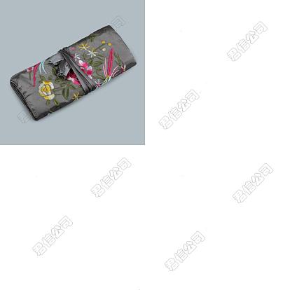2 Bolsas enrollables de seda con cremallera rectangulares retro de 10 piezas, Bolsas de almacenamiento de joyas con flores bordadas y cordón