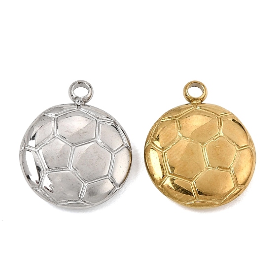 304 Stainless Steel Pendants, Flat Round with Football Pattern Charms
