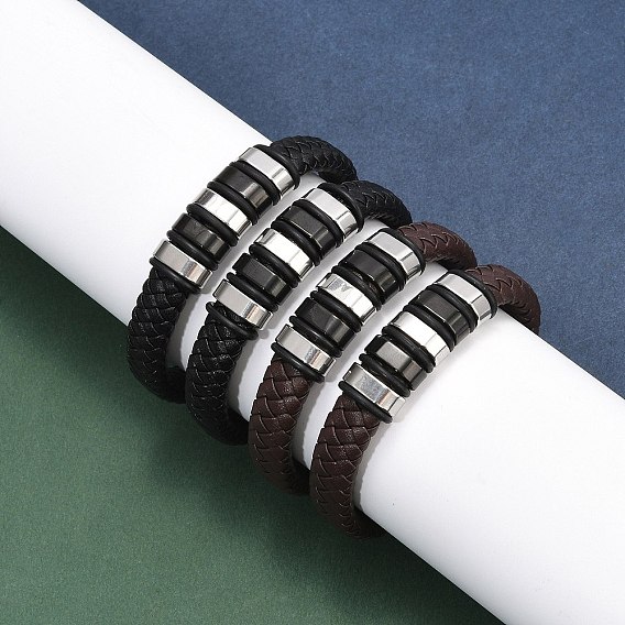 Ионное покрытие(ip) плетеные кожаные шнуры браслеты для мужчин, с 316 хирургической нержавеющей стальной полированной пряжкой и 304 нержавеющей стальной фурнитурой