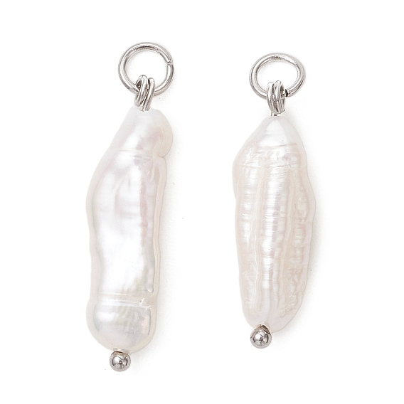 Подвески из натурального барочного жемчуга кеши, подвески-палочки с 304 фурнитурой из нержавеющей стали, белые