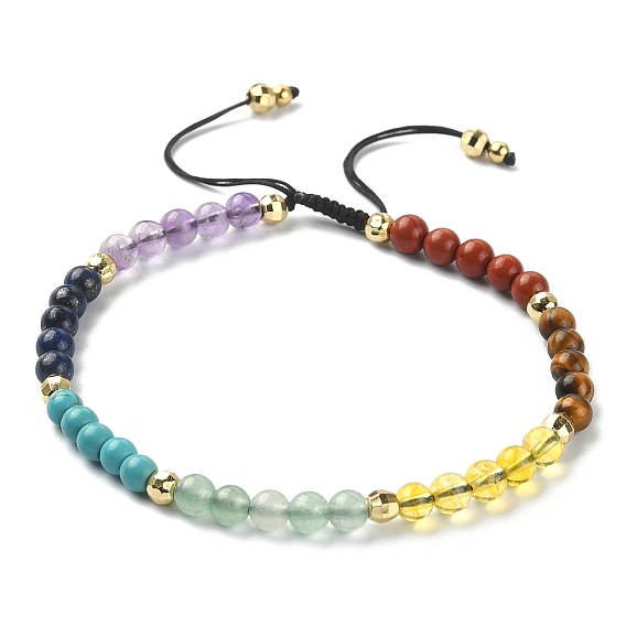Natural & Synthetic Mixed Stone Braided Bead Bracelet, Nylon Adjustable Bracelet