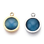 304 Stainless Steel Pendants, Manual Polishing, with Cat Eye, Flat Round Charm