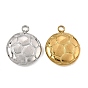 304 Stainless Steel Pendants, Flat Round with Football Pattern Charms