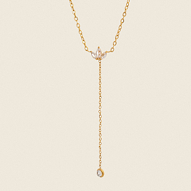 304 Женские ожерелья с кисточками и цветами из нержавеющей стали с прозрачными кубическими цирконами