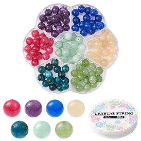 DIY Gemstone Bracelet Making Kit, Including Dyed & Heated Natural Quartz Round Beads Strands, Elastic Thread