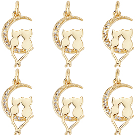 Латунные микропаве прозрачные подвески с фианитом, долговечный, с прыжковых колец, луна с парой кошек