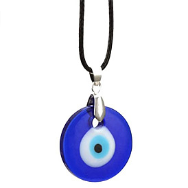 Blue Devil Eye Glass Pendant Necklace with 3cm Almond Buckle, Unique Design.