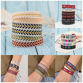 Ensemble de bracelets à cordon plat en coton, bracelets réglables en cordes de cire tressées ethniques tribales