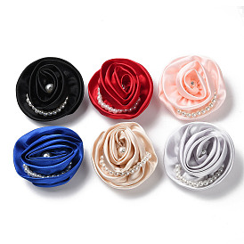 Flower Cloth with Plastic Pearl Brooch Pin, Platinum Tone Iron Pin for Clothes Bags