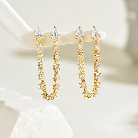 Серьги-гвоздики с кисточками из латуни с прозрачными кубическими цирконами, слеза