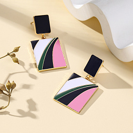 Прямоугольные серьги-гвоздики из сплава с эмалью