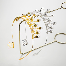 Couronne de perles baroques pour mariée, accessoires pour cheveux dorés avec style de mariage haut de gamme