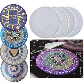 DIY Flat Round Tarot Pendulum Board Food Grade Silicone Molds, Resin Casting Molds, For UV Resin, Epoxy Resin Craft Making, Sun/Star/Trinity Knot/Constellation Pattern