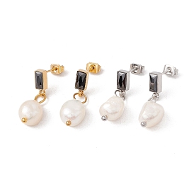 Прямоугольные серьги-гвоздики со стразами и натуральным жемчугом, 304 женские украшения из нержавеющей стали