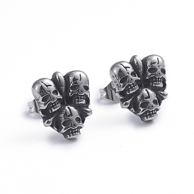 Retro 304 Stainless Steel Stud Earrings, with Ear Nuts, Skull