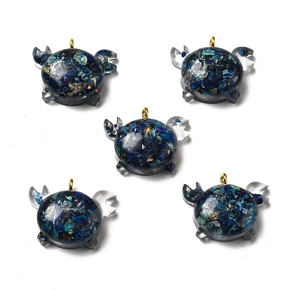 Transparent Resin Pendants, Crab Charms, with Natural Opal and Dyed Imperial Jasper, Golden