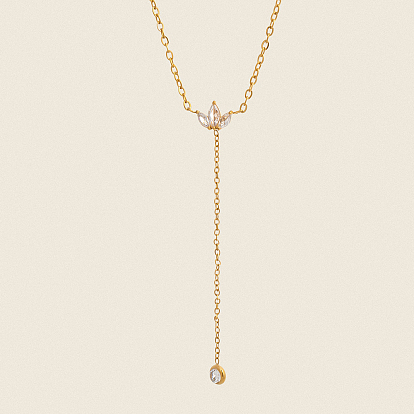 304 Женские ожерелья с кисточками и цветами из нержавеющей стали с прозрачными кубическими цирконами